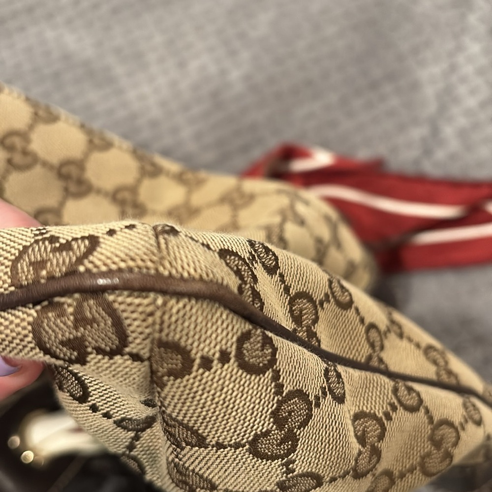Gucci Beige and Brown Tote Bag with Red Scarf Accent - Picture 7 of 15